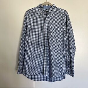 J McLaughlin Trim Fit Blue Black White Plaid Mens Button Up size medium